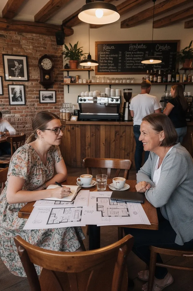 Spotkanie konsultacyjne z klientem, podczas którego omawiane są cele i potrzeby przestrzenne biura.